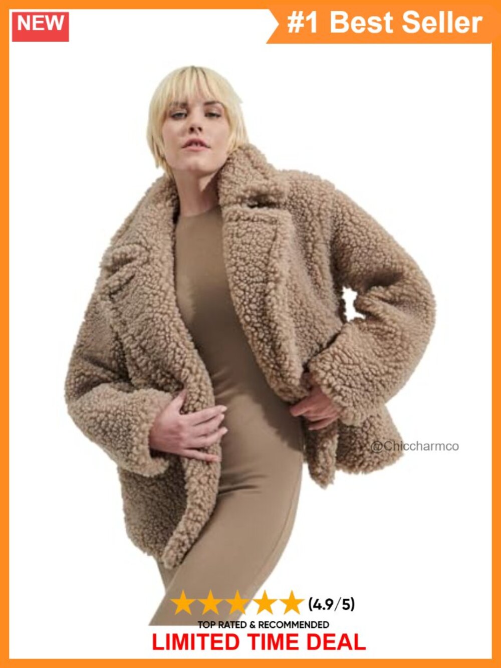 Short Double Breasted Teddy Coat Fleece Lined Peacoat